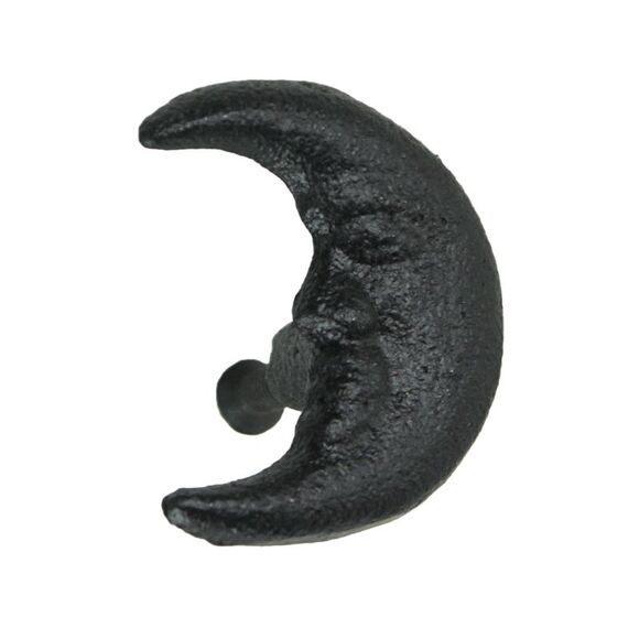 Set of 6 Black Cast Iron Crescent Moon Face Drawer Pull Decorative Cabinet Knobs - Picture 4 of 7